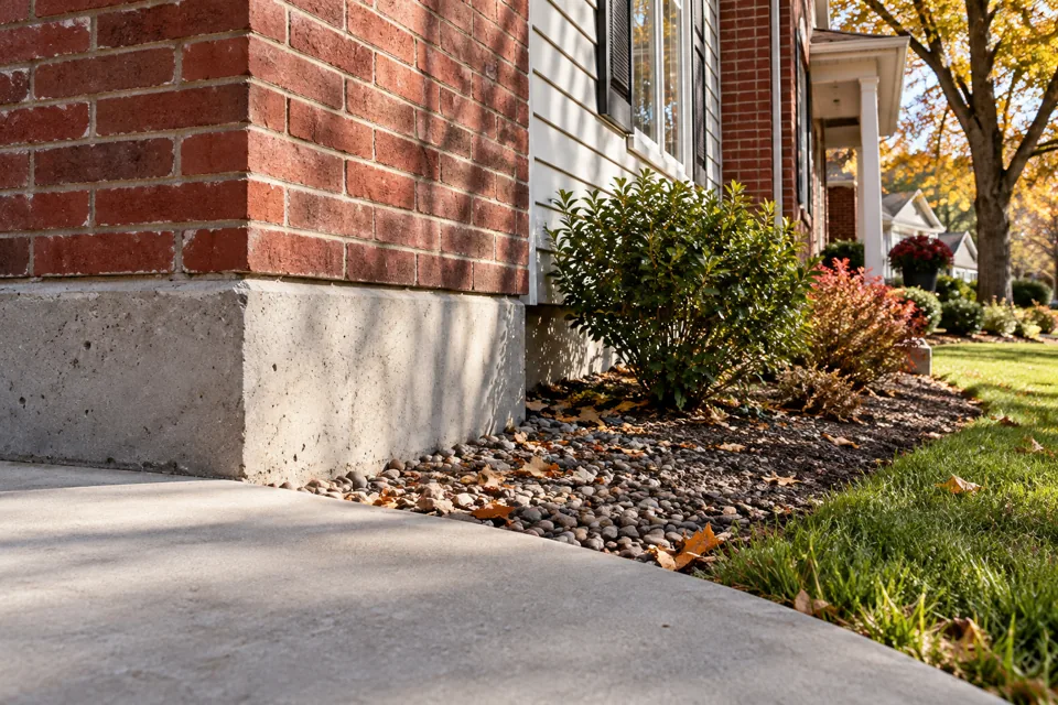 Concrete slab edge, soil and masonry detail